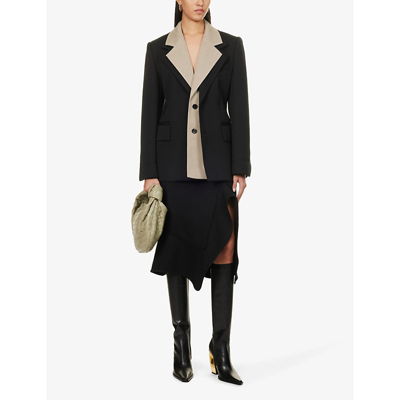 Shop Bottega Veneta Women's Black Asymmetric Mid-rise Cotton And Wool-blend Midi Skirt
