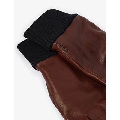 Shop Hestra Men's Chestnut Fredrik Rib-cuff Leather Gloves In Brown