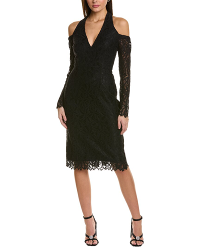 Shop Donna Karan Lace Cold-shoulder Midi Dress In Black