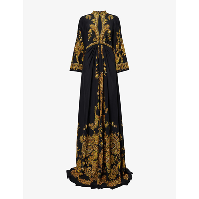 Shop Etro Womens Black Paisley-print Cut-out Silk Maxi Dress