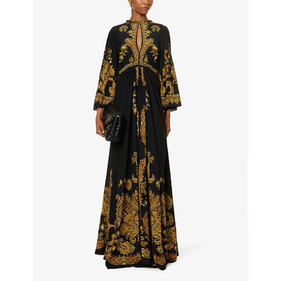 Shop Etro Womens Black Paisley-print Cut-out Silk Maxi Dress