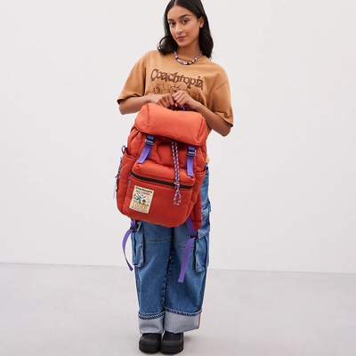 Coach Topia Loop Quilted Wavy Backpack In Deep Orange