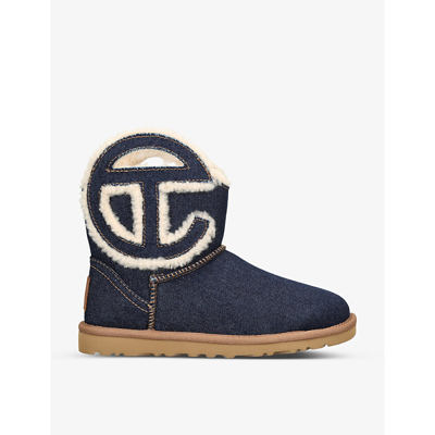 Shop Ugg X Telfar Women's Blue Logo-embroidered Leather Ankle Boots