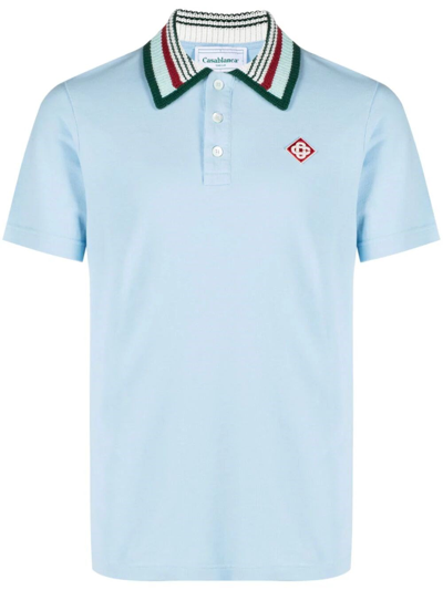 Shop Casablanca `mint Stripe` Knit Collar Classic Polo Shirt In Blue