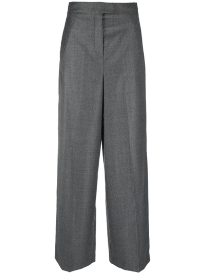 Shop Fendi Wide Leg Flannel Pants In Gray