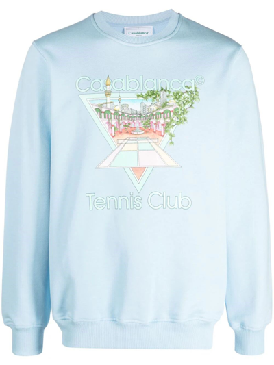 Shop Casablanca `tennis Club Icon Pastelle` Printed Unisex Sweatshirt In Blue