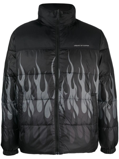 Shop Vision Of Super Padded Jacket With Flames In Black  