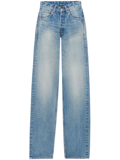 Shop Saint Laurent V-waist Maxi Long Jeans In Blue