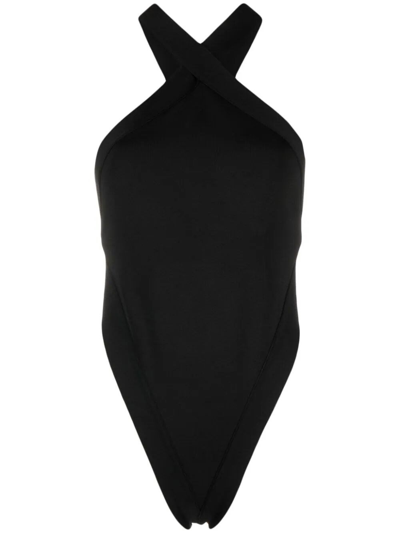 Saint Laurent Crossover Open-back Halter Bodysuit In Black  