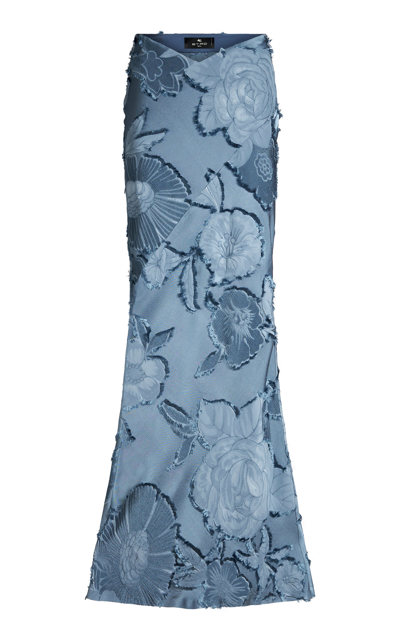 Shop Etro Embroidered Jacquard Maxi Skirt In Blue