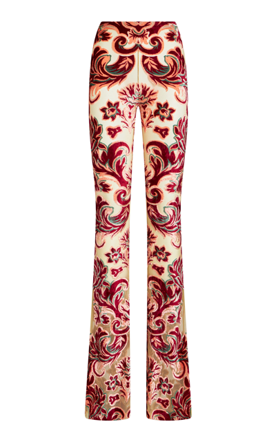 Shop Etro Flocked Flared Pants In Red