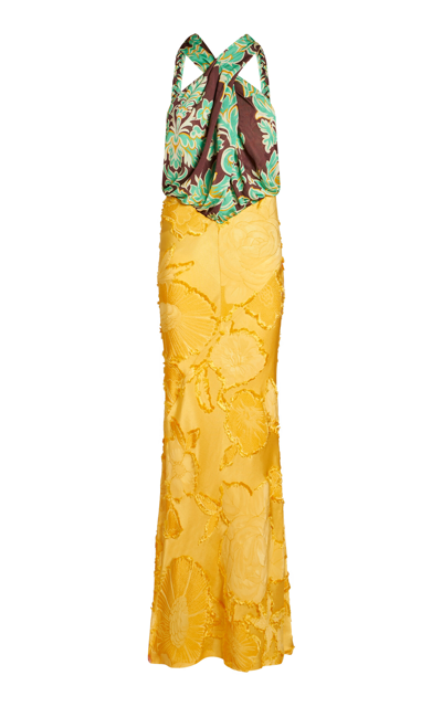 Shop Etro Embroidered Jacquard Twisted Halter Maxi Dress In Multi