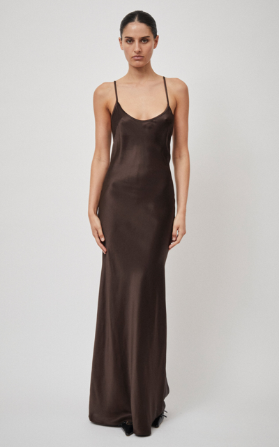 Shop Beare Park Bias-cut Silk Maxi Slip Dress In Brown