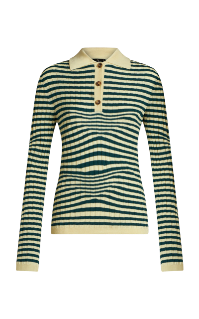 Shop Etro Striped Knit Wool Polo Sweater