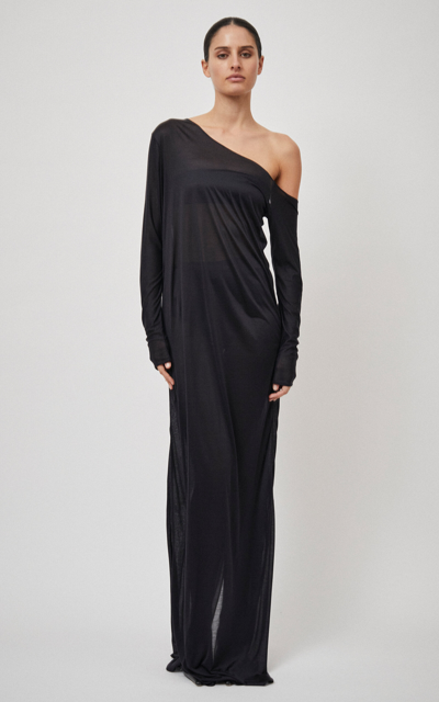 Shop Beare Park Draped Asymmetric Silk Maxi Dress In Black