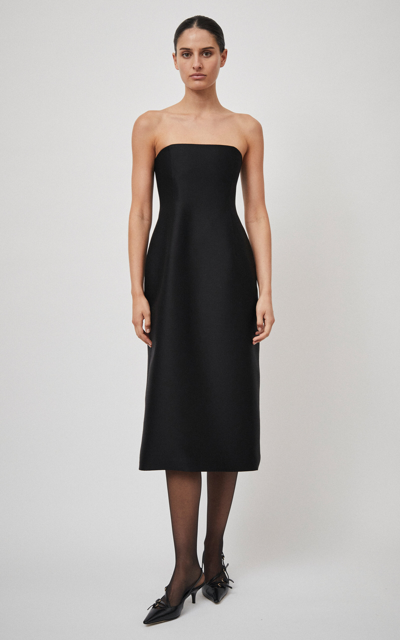 Shop Beare Park Strapless Wool-silk Midi Dress In Black