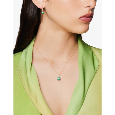 Shop Mateo Malachite 14ct Yellow-gold And 0.03ct Diamond Pendant Necklace In 14kt Yellow Gold