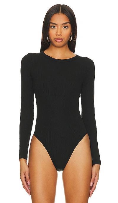 Shop Pistola Bailey Long Sleeve Crew Neck Bodysuit In Black