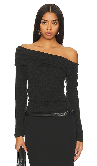 Enza Costa Cashmere One-shoulder Drape Top In Charcoal In Charcoal