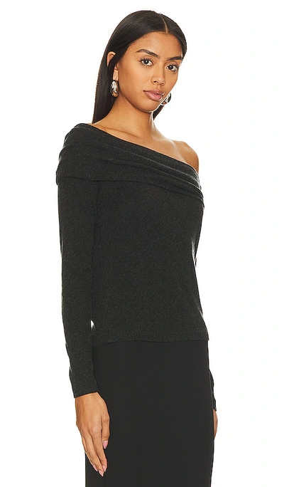 Enza Costa Cashmere One-shoulder Drape Top In Charcoal In Charcoal