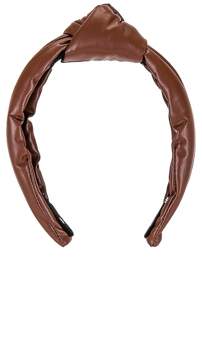 Shop Lele Sadoughi Faux Leather Knotted Headband In Brown