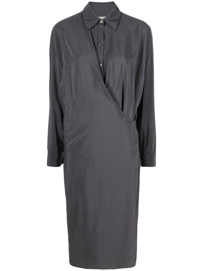 Shop Lemaire Silk Chemisier Dress In Grey