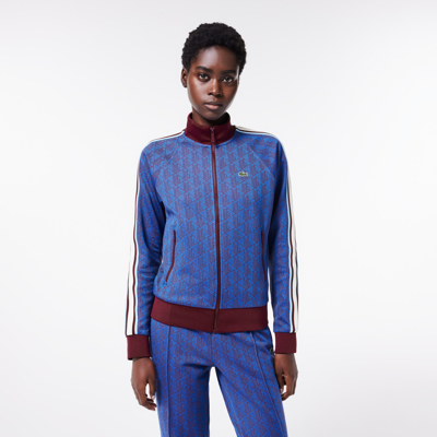 Shop Lacoste Women's High-neck Zip-up Jacquard Monogram Sweatshirt - 34 In Blue