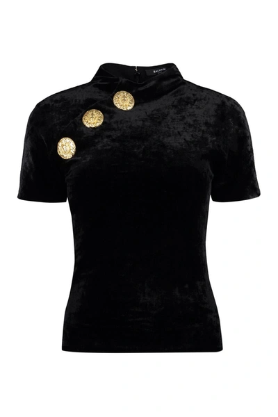 Shop Balmain Velvet T-shirt In Black
