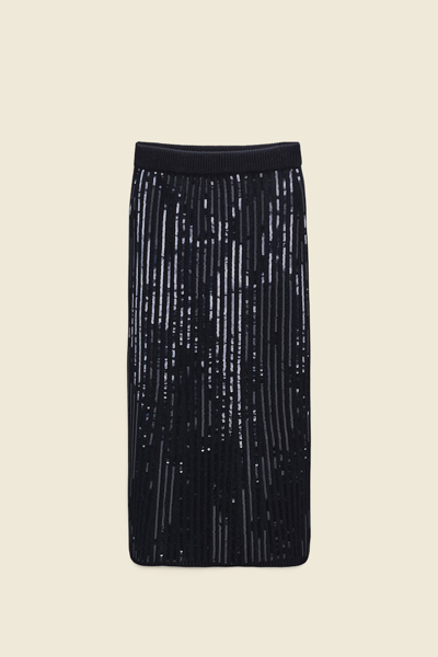 Shop Dorothee Schumacher Midi Skirt With Sequins In Black
