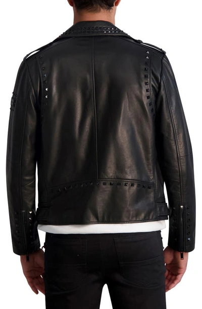 Shop Karl Lagerfeld Studded Leather Biker Jacket In Black