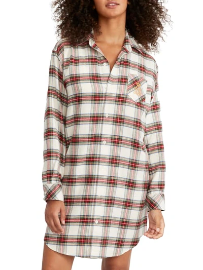 Shop Lauren Ralph Lauren His Shirt Woven Brushed Cotton Sleep Shirt In Cream Plaid