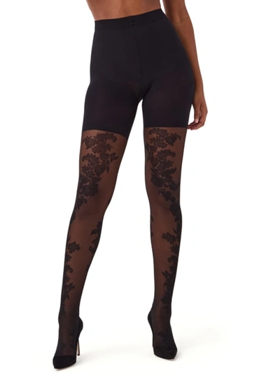 Shop Spanx Tight-end Floral Tights In Very Black