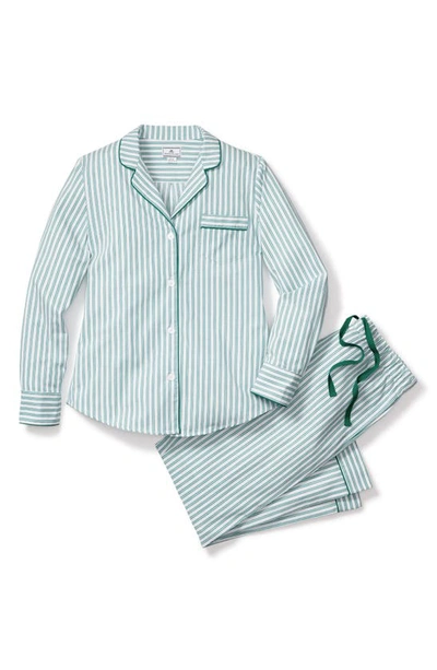 Shop Petite Plume Emerald Ticking Stripe Cotton Twill Pajamas In Green