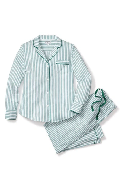 Petite Plume Emerald Ticking Stripe Cotton Twill Pajamas In Green