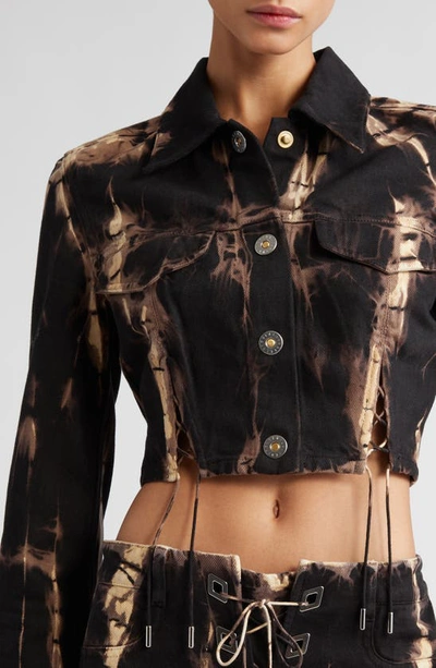Shop Dion Lee V-wire Tie Dye Crop Denim Jacket In Black Multi