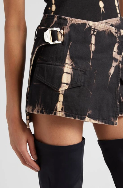 Shop Dion Lee Tie Dye Utility Denim Wrap Miniskirt In Black Multi