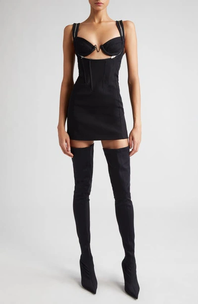 Shop Dion Lee Zip Underwire Cotton Stretch Twill Minidress In Black