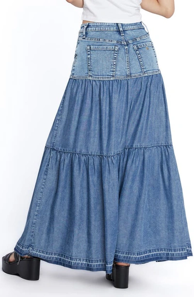 Wash Lab Denim Contrast Tiered Denim Maxi Skirt In Denim Love