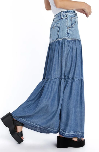 Wash Lab Denim Contrast Tiered Denim Maxi Skirt In Denim Love