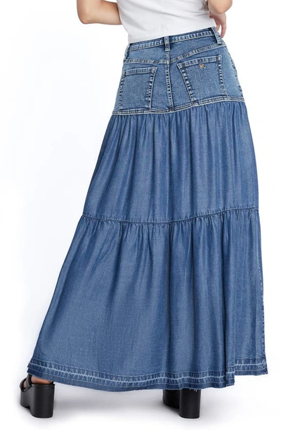 Wash Lab Denim Contrast Tiered Denim Maxi Skirt In High Denim