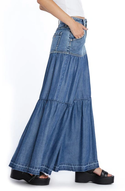 Wash Lab Denim Contrast Tiered Denim Maxi Skirt In High Denim