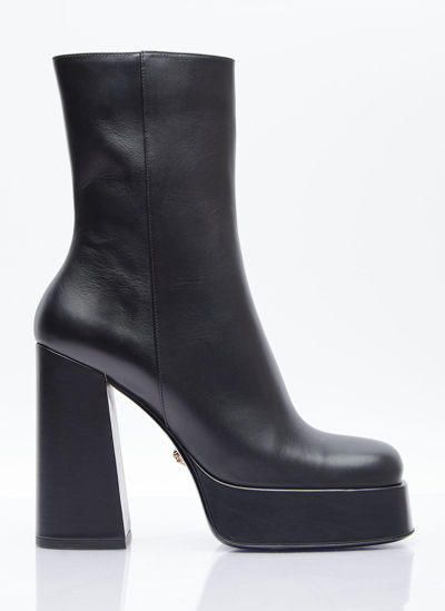 Shop Versace Aevitas Single Platform Leather Boots In Black