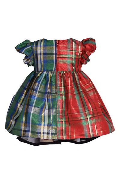 Shop Gerson & Gerson Iris & Ivy Kids' Metallic Two-tone Plaid Babydoll Dress In Red And Green