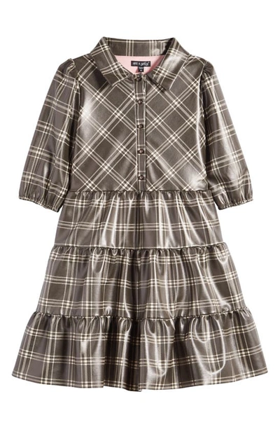 Shop Ava & Yelly Kids' Plaid Faux Leather Shirtdress In Grey Plaid