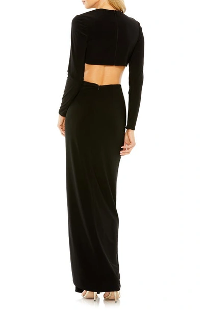 Shop Mac Duggal Cutout Long Sleeve Sheath Gown In Black