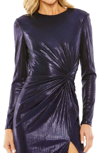 Shop Mac Duggal Twist Front Long Sleeve Sheath Cocktail Dress In Purple