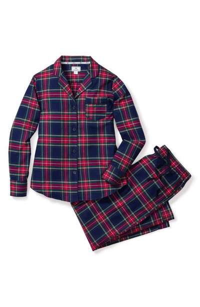 Petite Plume Windsor Tartan Flannel Pajama Set In Navy
