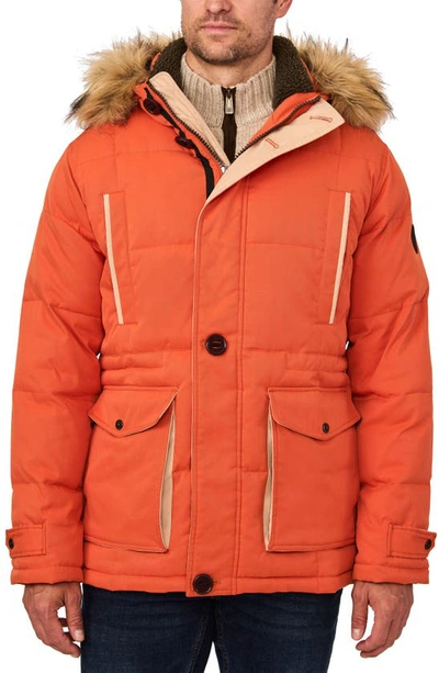 Shop Rainforest Summit Water Resistant Hooded Quilted Parka With Faux Fur Trim In Spicy Orange