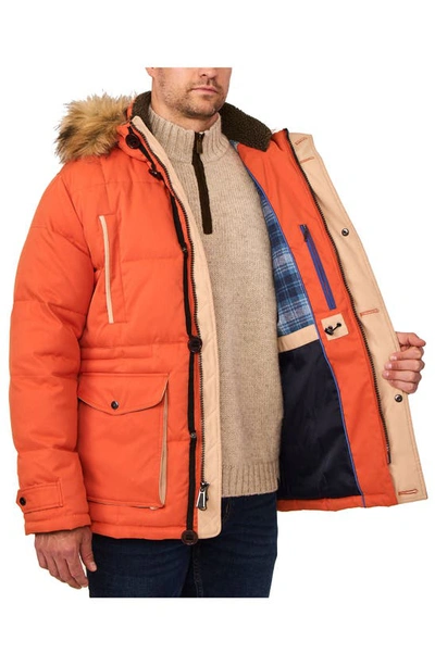 Shop Rainforest Summit Water Resistant Hooded Quilted Parka With Faux Fur Trim In Spicy Orange