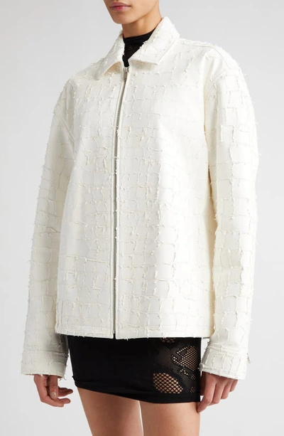 Shop Dion Lee Snakeskin Etched Lambskin Leather Jacket In Ivory